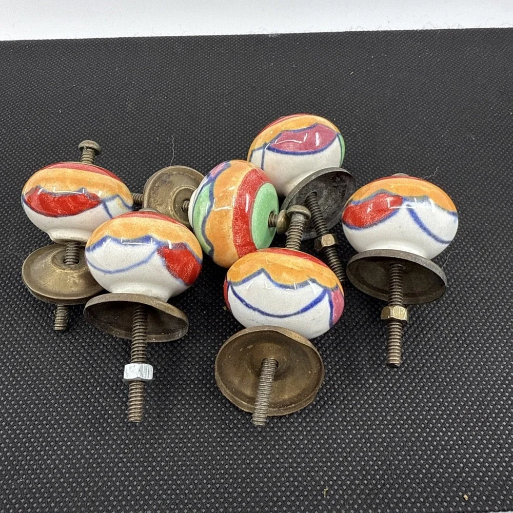 6 Porcelain Colorful Drawer Knobs Door Pulls‎ Southwestern 1.25